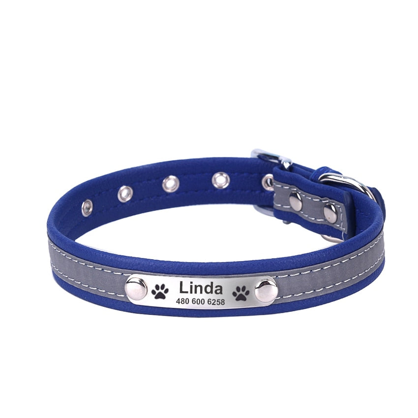 Reflective Leather ID Custom Tag Personalized Dog Collars