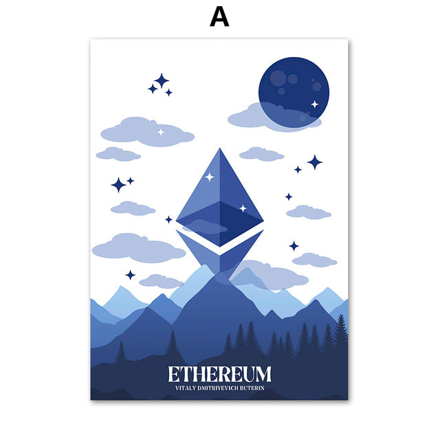 Bitcoin Ethereum Cardano Cryptocurrency Wall Art