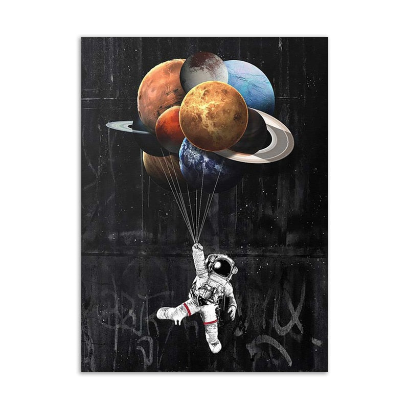 Outer Space Astronaut Canvas Painting