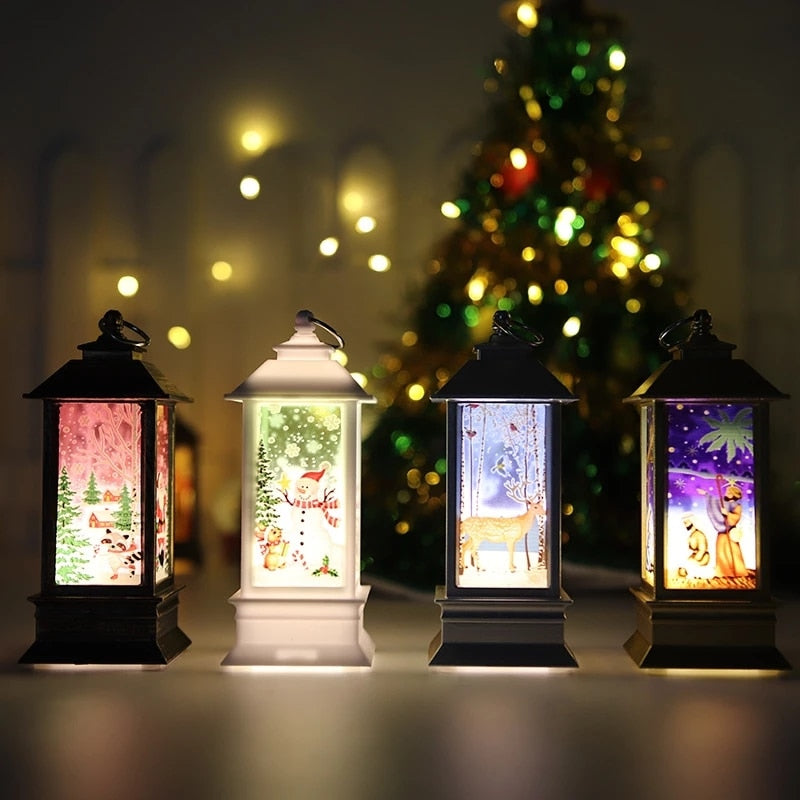 Santa Claus Snowman Lantern Light Merry Christmas for Home