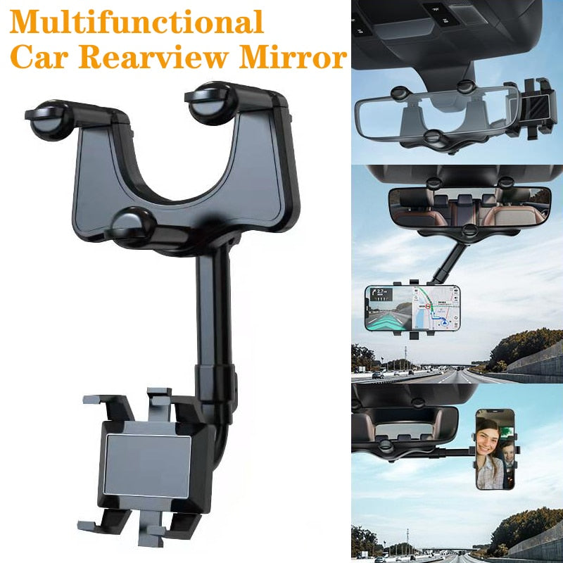 360° Rearview Mirror Phone Car Mount and GPS Holder