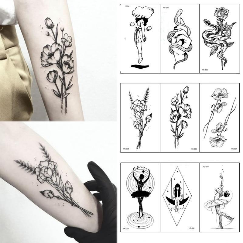 Temporary Tattoo Stickers | Black Roses Design | Body Art Large Fake Tattoo Sticker - SuperShop.Rocks