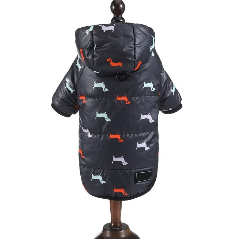 Dog Apparel Dachshund Printed Cotton Goose Down Jacket With Leash Ring - SuperShop.Rocks