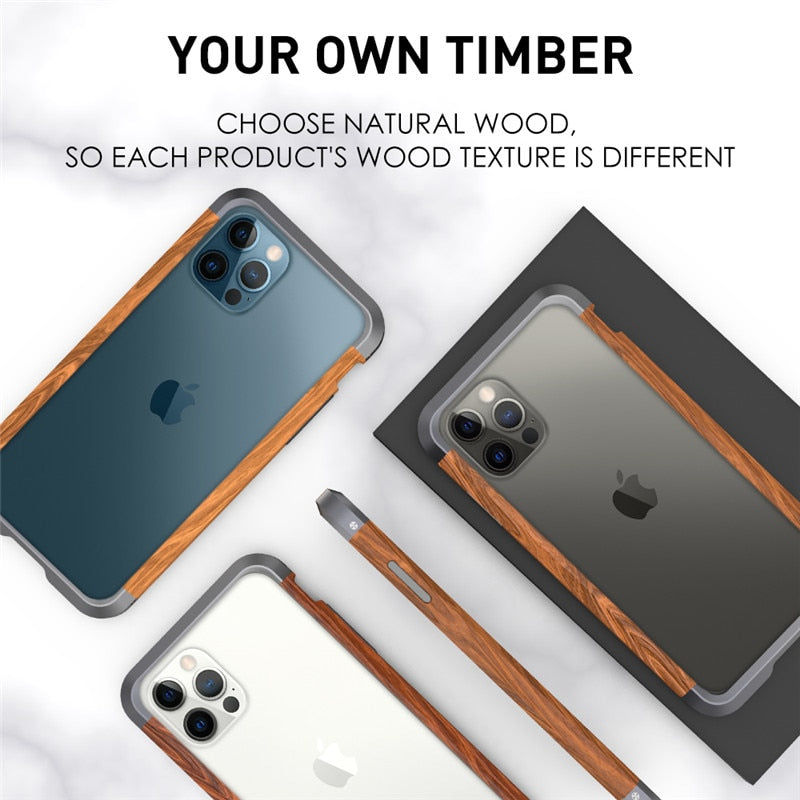 Luxury Slim Natural Wood Hard Metal Hybrid Case for iPhone
